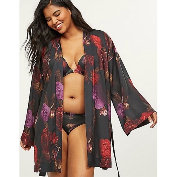Cacique Other - CACIQUE Intimates Silky Robe with Kimono Sleaves in Cumberland Rose - Size 18/20